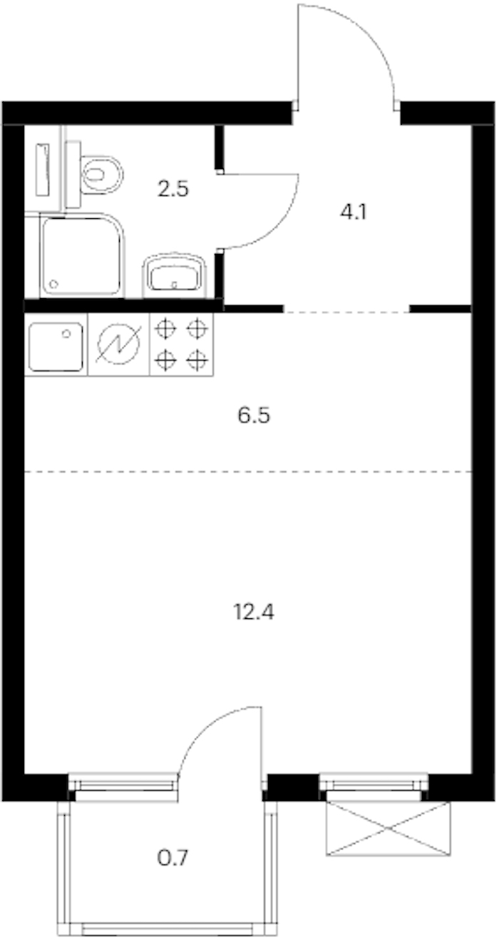 Квартира студия 26.2 м², 24/24 эт., ЖК «Заречный парк»